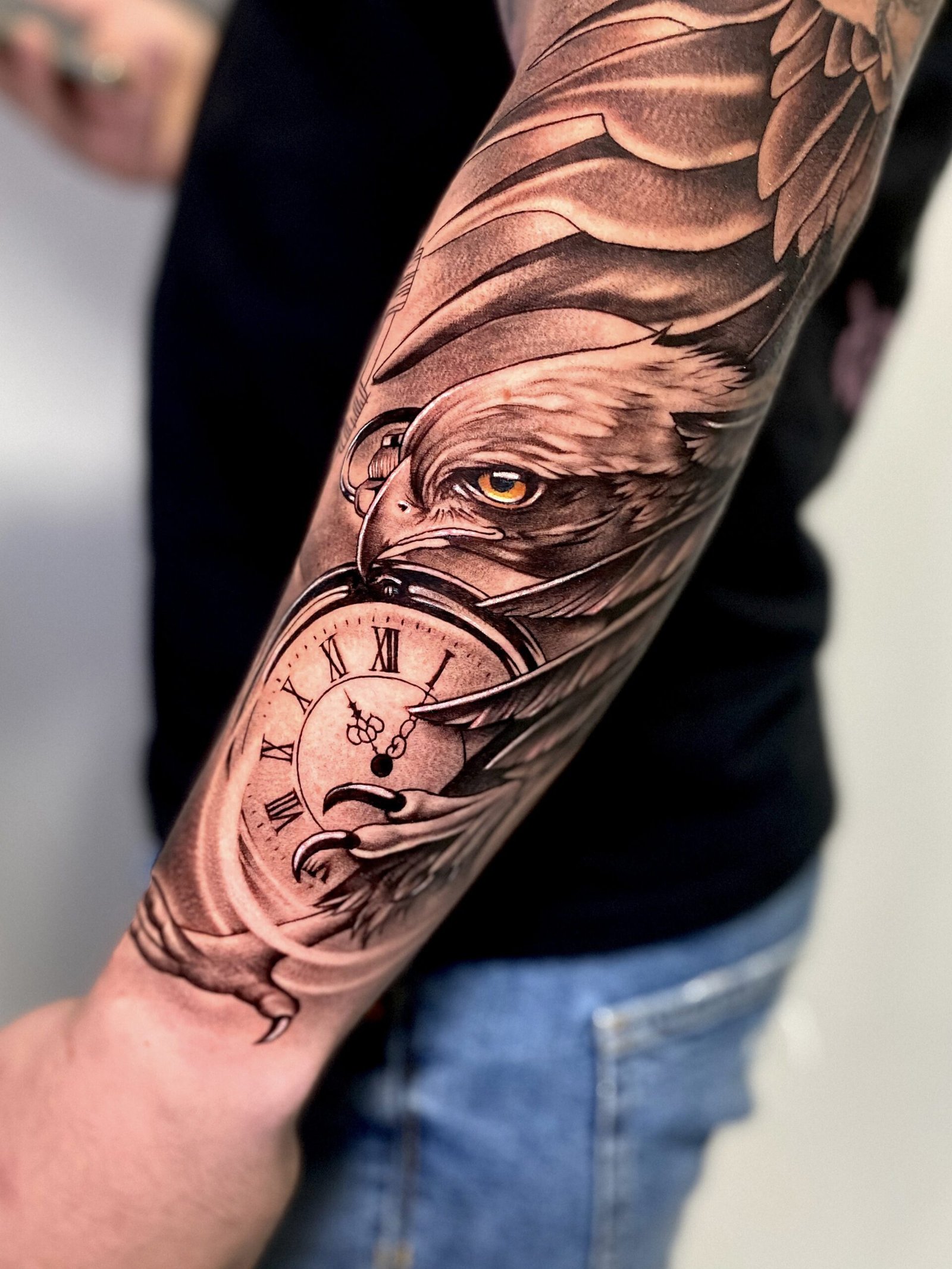 Eagle And Clock Tattoo